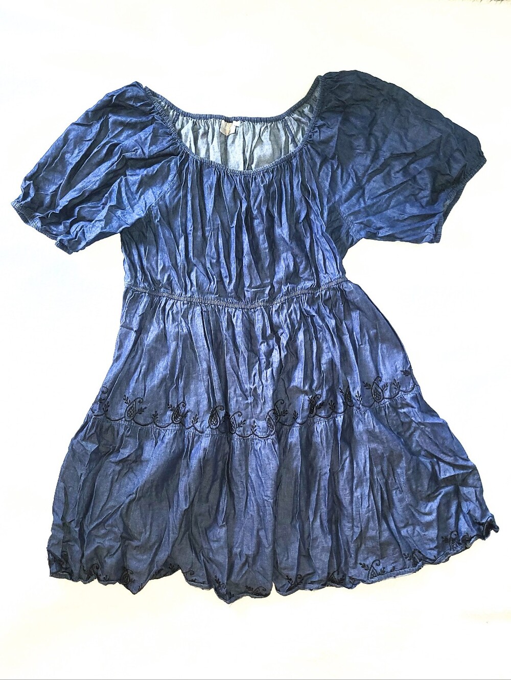 NWOT eShakti Plus Size Cotton Chambray Tiered Mini Dress 2X 20W